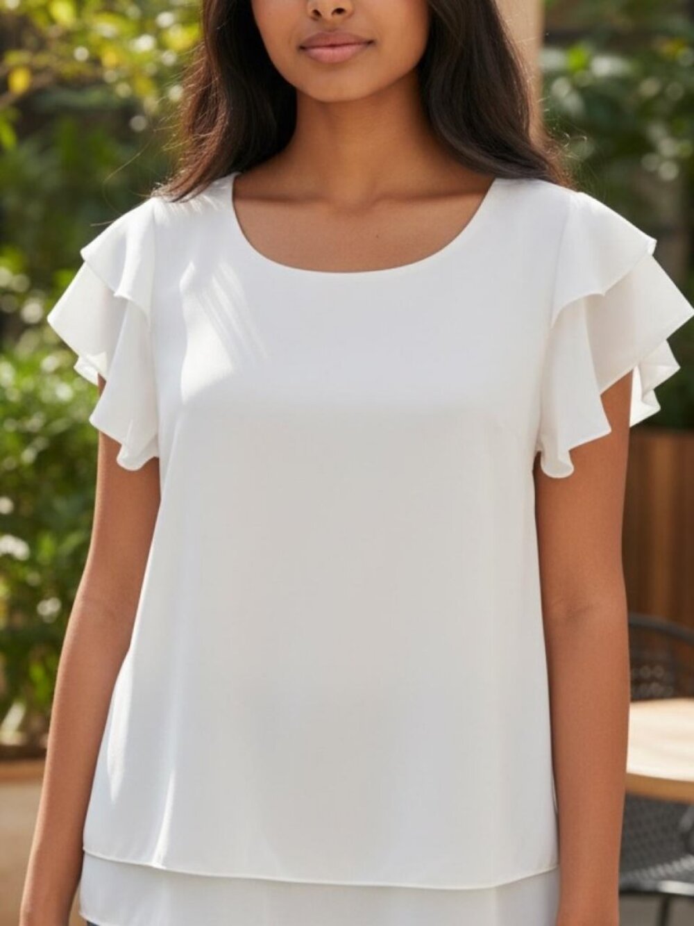 Women's White Flowy Ruffle Sleeve Blouse